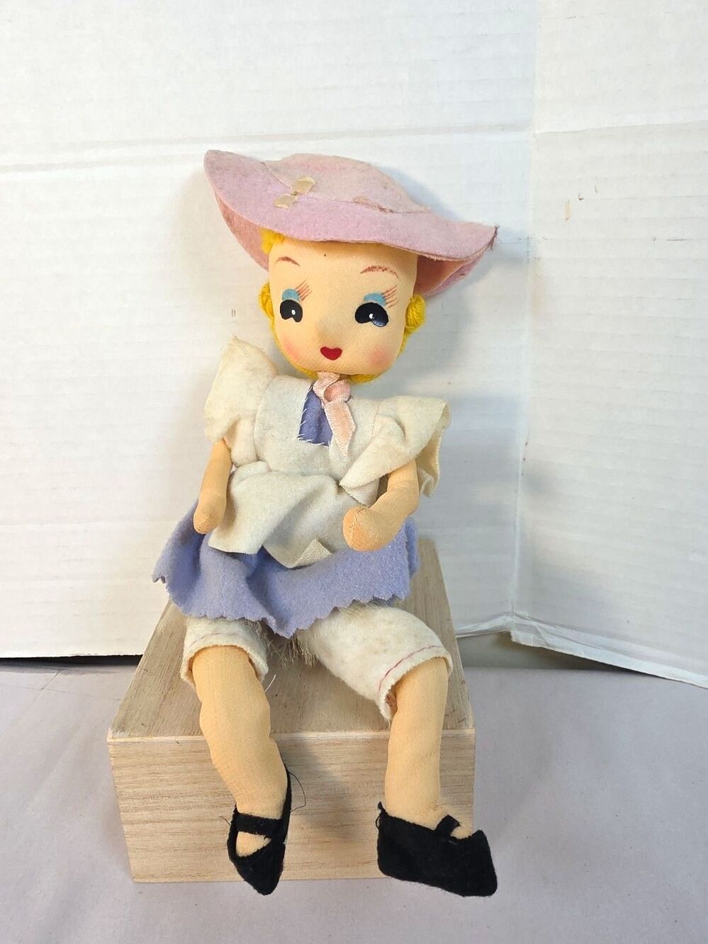 Vintage 10" Japan Made Cloth Doll Little Miss  Muffet Stockinette Doll